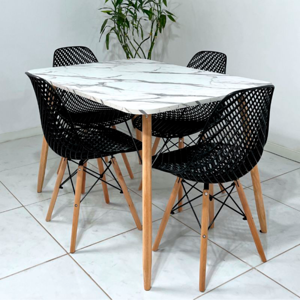 Conjunto de jantar Eames Eiffel: MESA RETANGULAR ESTILO GRANITO 80x120cm + 4 CADEIRAS ESTILO COLMEIA - Image 2