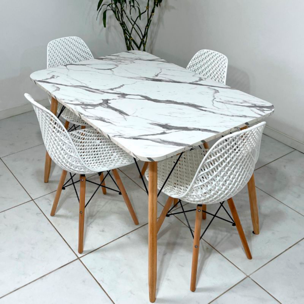 Conjunto de jantar Eames Eiffel: MESA RETANGULAR ESTILO GRANITO 80x120cm + 4 CADEIRAS ESTILO COLMEIA - Image 5