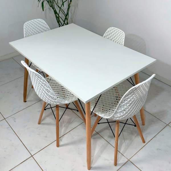 Conjunto de jantar Eames Eiffel: MESA RETANGULAR BRANCA 90x120cm + 4 CADEIRAS COLMEIA - Image 3