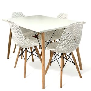 Conjunto de jantar Eames Eiffel: MESA RETANGULAR BRANCA 90x120cm + 4 CADEIRAS COLMEIA