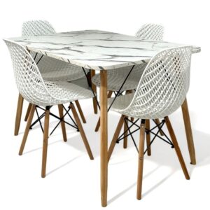 Conjunto de jantar Eames Eiffel: MESA RETANGULAR ESTILO GRANITO 80x120cm + 4 CADEIRAS ESTILO COLMEIA