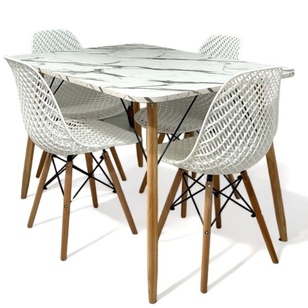 Conjunto de jantar Eames Eiffel: MESA RETANGULAR ESTILO GRANITO 80x120cm + 4 CADEIRAS ESTILO COLMEIA