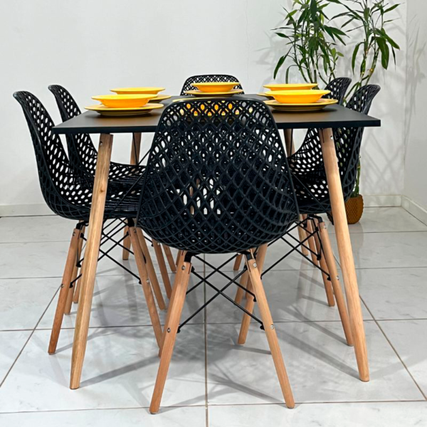 Conjunto de jantar Eames Eiffel: MESA RETANGULAR PRETA 90x1,35cm + 6 CADEIRAS COLMEIAS - Image 5