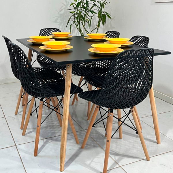 Conjunto de jantar Eames Eiffel: MESA RETANGULAR PRETA 90x1,35cm + 6 CADEIRAS COLMEIAS - Image 4