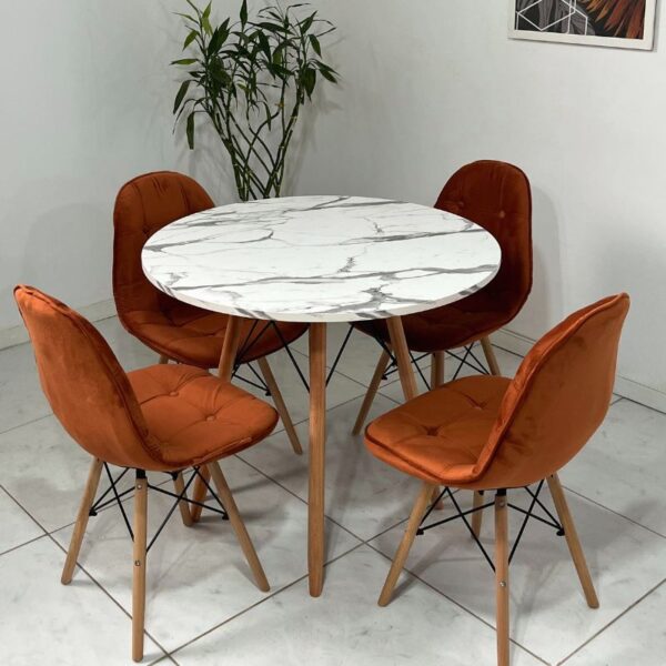Conjunto de jantar Eames Eiffel: MESA REDONDA ESTILO GRANITO 90cm + 4 CADEIRAS ESTOFADAS BETONÊ - Image 2