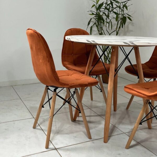 Conjunto de jantar Eames Eiffel: MESA REDONDA ESTILO GRANITO 90cm + 4 CADEIRAS ESTOFADAS BETONÊ - Image 3