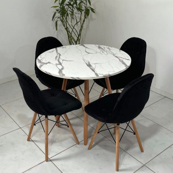 Conjunto de jantar Eames Eiffel: MESA REDONDA ESTILO GRANITO 90cm + 4 CADEIRAS ESTOFADAS BETONÊ - Image 8