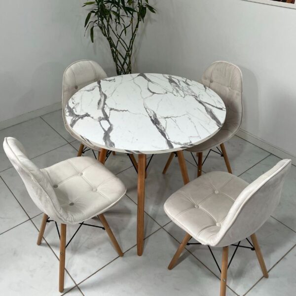 Conjunto de jantar Eames Eiffel: MESA REDONDA ESTILO GRANITO 90cm + 4 CADEIRAS ESTOFADAS BETONÊ - Image 10