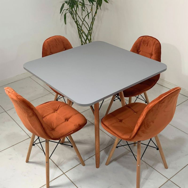 Conjunto de jantar Eames Eiffel: MESA QUADRADA CINZA 90x90cm + 4 CADEIRAS ESTOFADAS BETONÊ - Image 2