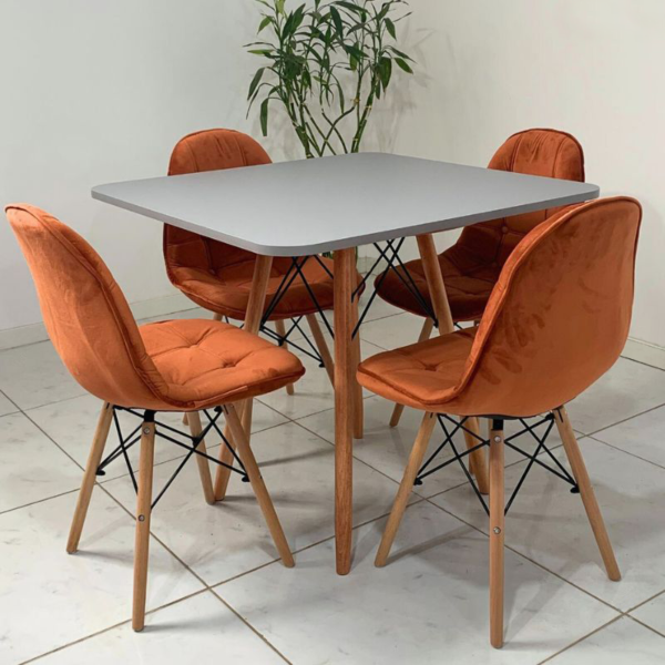 Conjunto de jantar Eames Eiffel: MESA QUADRADA CINZA 90x90cm + 4 CADEIRAS ESTOFADAS BETONÊ - Image 3