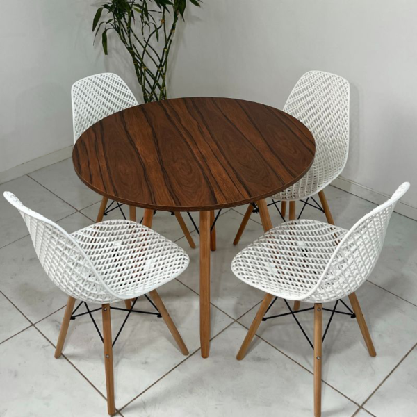 Conjunto de jantar Eames Eiffel: MESA REDONDA AMADEIRADA 80cm + 4 CADEIRAS COLMEIA - Image 6