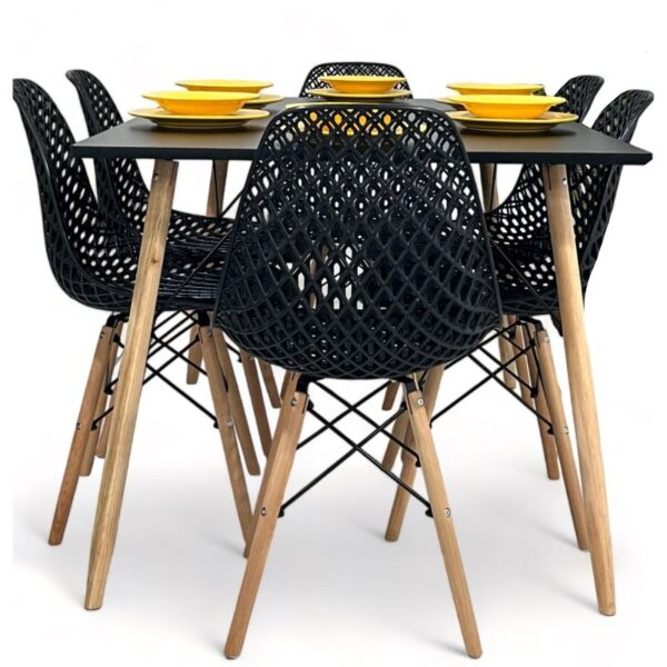 Conjunto de jantar Eames Eiffel: MESA RETANGULAR PRETA 90x1,35cm + 6 CADEIRAS COLMEIAS