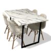 Conjunto de jantar Eames Eiffel: MESA RETANGULAR ESTILO GRANITO COM PÉ INDUSTRIAL 90X120cm + 4 CADEIRAS ESTOFADAS BETONÊ