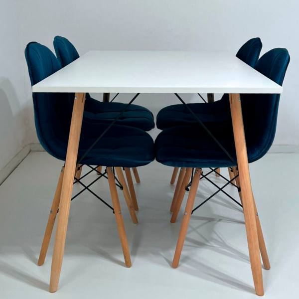 Conjunto de jantar Eames Eiffel: MESA RETANGULAR BRANCA 90x120cm + 4 CADEIRAS ESTOFADAS BETONÊ - Image 5