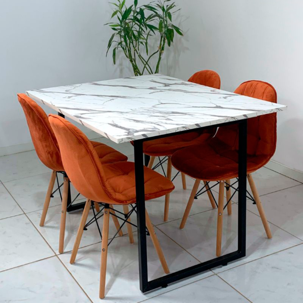 Conjunto de jantar Eames Eiffel: MESA RETANGULAR ESTILO GRANITO COM PÉ INDUSTRIAL 90X120cm + 4 CADEIRAS ESTOFADAS BETONÊ - Image 2