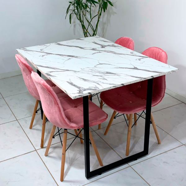 Conjunto de jantar Eames Eiffel: MESA RETANGULAR ESTILO GRANITO COM PÉ INDUSTRIAL 90X120cm + 4 CADEIRAS ESTOFADAS BETONÊ - Image 3