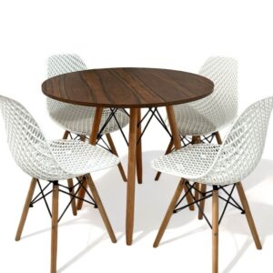 Conjunto de jantar Eames Eiffel: MESA REDONDA AMADEIRADA 80cm + 4 CADEIRAS COLMEIA
