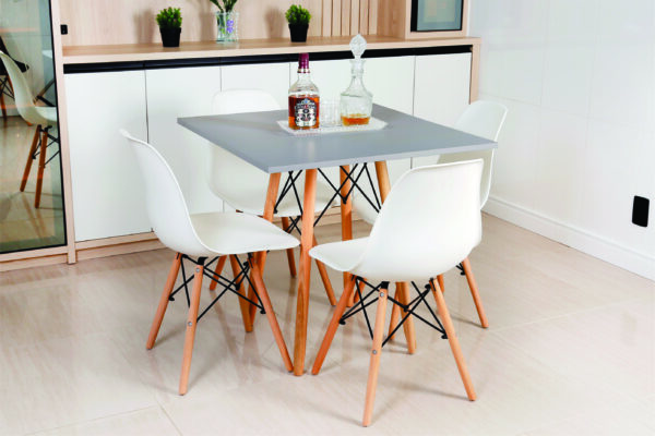 Conjunto de jantar Eames Eiffel: Mesa Quadrada cinza 90 cm x 90 cm + 4 Cadeiras lisas - Image 2