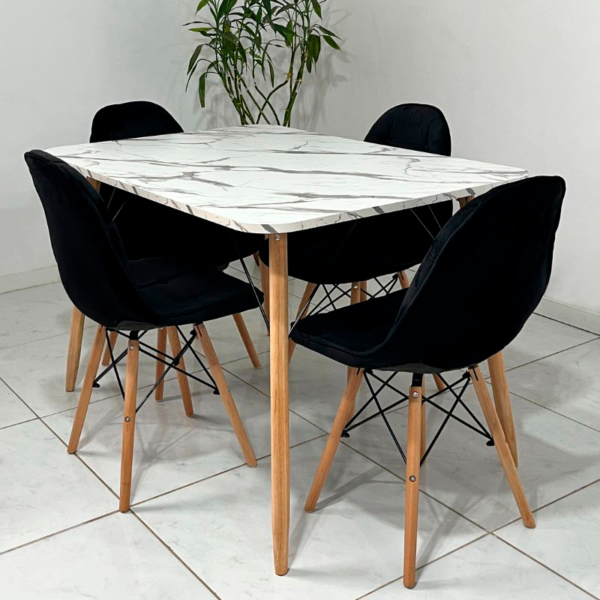 Conjunto de jantar Eames Eiffel: MESA RETANGULAR ESTILO GRANITO 90x120cm + 4 CADEIRAS ESTOFADAS BETONÊ - Image 2