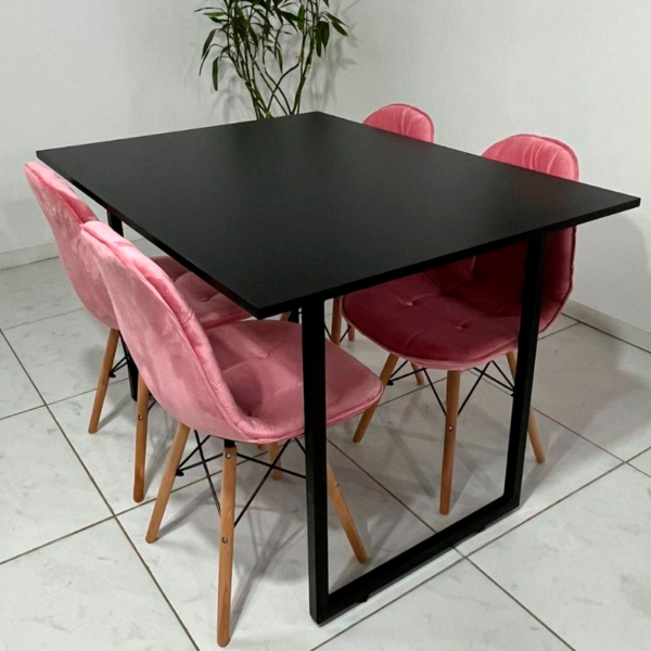 Conjunto de jantar Eames Eiffel: MESA RETANGULAR PRETA COM PÉ INDUSTRIAL 90X120cm + 4 CADEIRAS ESTOFADAS BETONÊ - Image 8