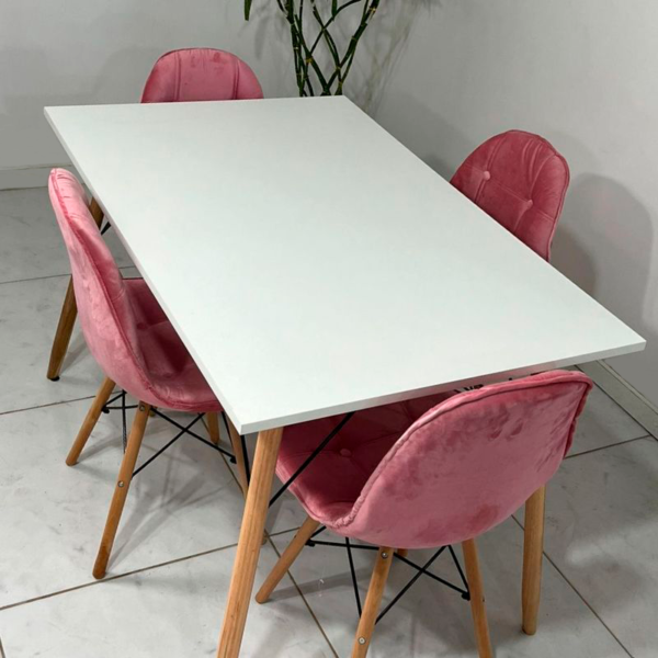 Conjunto de jantar Eames Eiffel: MESA RETANGULAR BRANCA 90x120cm + 4 CADEIRAS ESTOFADAS BETONÊ - Image 3