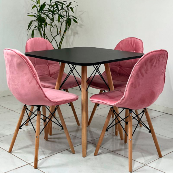 Conjunto de jantar Eames Eiffel: MESA QUADRADA PRETA 80x80cm + 4 CADEIRAS ESTOFADAS BETONÊ - Image 3