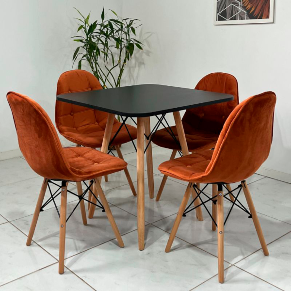 Conjunto de jantar Eames Eiffel: MESA QUADRADA PRETA 80x80cm + 4 CADEIRAS ESTOFADAS BETONÊ - Image 2